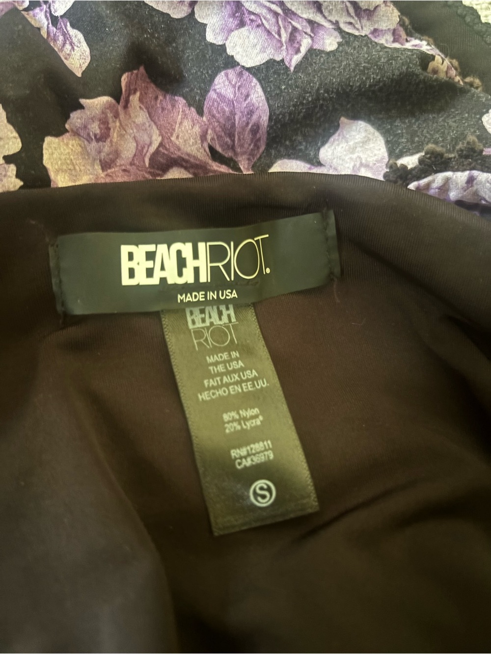 Beach Riot Floral One Piece Swimsuit Small Black Purple Tie Shoulder Floral Swim - Picture 5 of 8